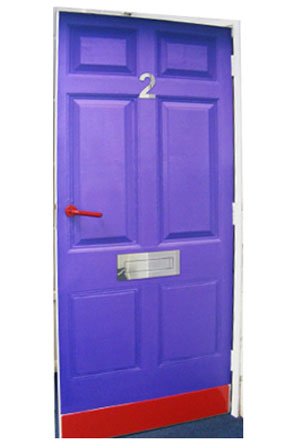 The Color Acrylic kickplate is installed on a purple door
